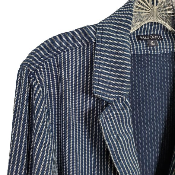 J Crew Mercantile Womens Size M Jacket Blazer Cotton Pockets Casual Striped Blue - Picture 4 of 8